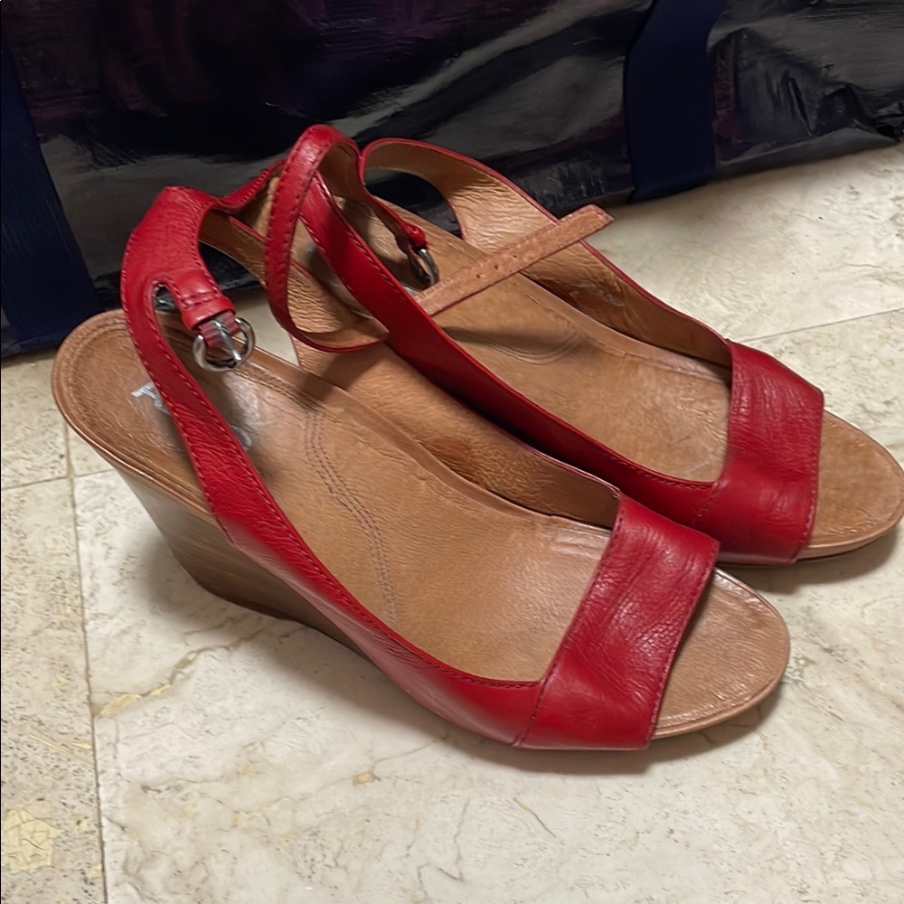 Aldo Red Wedge Sandals with Leather Upper